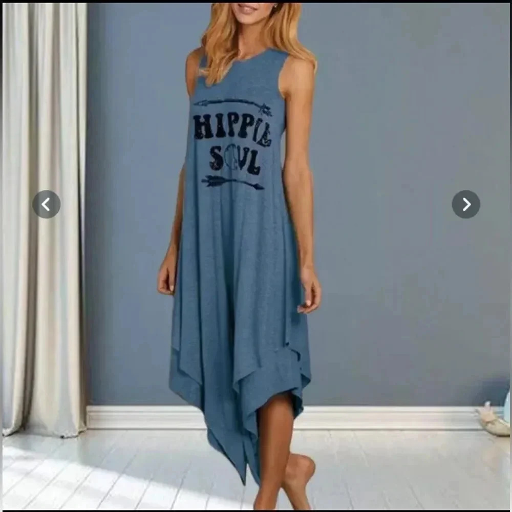 Hippie soul Dress XS blue with black writing New